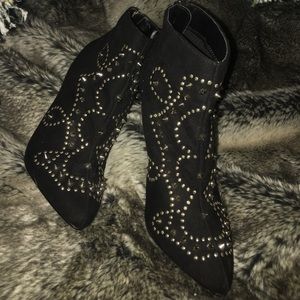 Sexy studded black suede ankle booties.